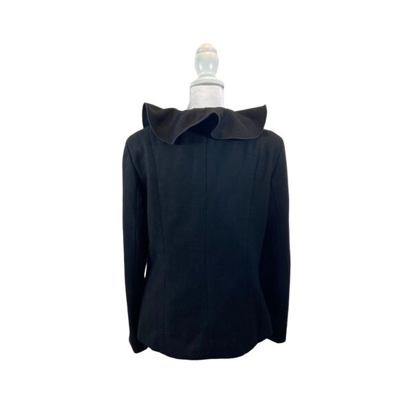 Dale Dressin Brand Black Wool Blend Ruffle Front Jacket Size Medium - Picture 7 of 16